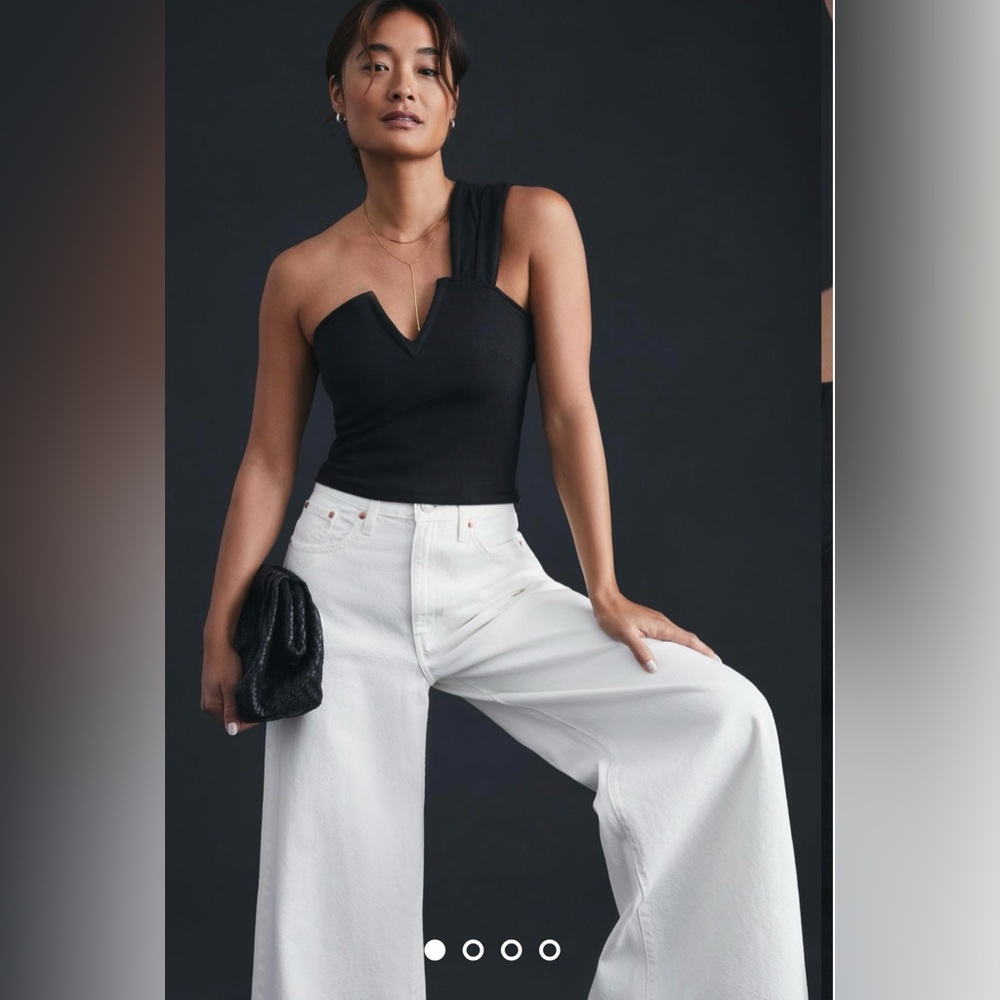 NWT Anthropologie Maeve Structured One-Shoulder Asymmetrical Cropped Tank Black